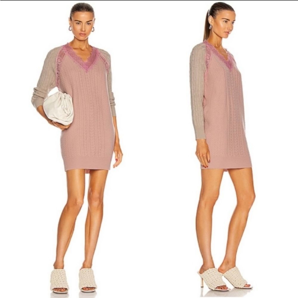 STELLA MCCARTNEY BARBIE PINK BEIGE WOOL CABLE KNIT MINI SWEATER DRESS MINIMALIST